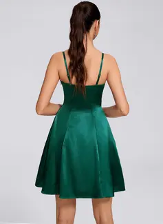 A-line Square Short Stretch Satin Homecoming Dress With Ruched 