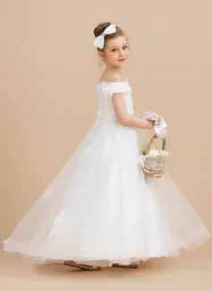 Prinzessin Carmen Pinsel-Schleppe Spitze Tüll Blumenmädchenkleid mit 3D-Blumen 