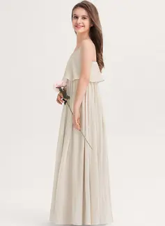 A-line kjole V-hals Gulvlengde Chiffon Brudepikekjole ungdom 