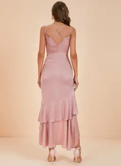 Brusende Volanger V-hals Ermeløs A-line kjole Polyester Maxi Motekjoler 