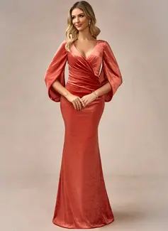 Kleid Maxi mit Cape-Ärmel aus Samt