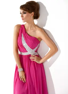 A-Line/Princess One-Shoulder Floor-Length Chiffon Evening Dress With Ruffle Beading Sequins 