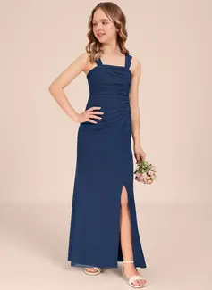 Sheath/Column Square Floor-Length Chiffon Junior Bridesmaid Dress 