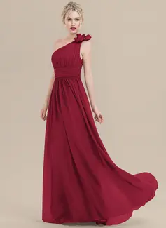 Jurk van de chiffon met one-shoulder 3d bloemen