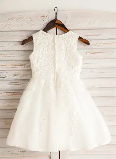 A-Linien-Kleid Rundhals Knielang Spitze Satin Tüll Futter aus 100% Baumwolle Blumenmädchenkleid 