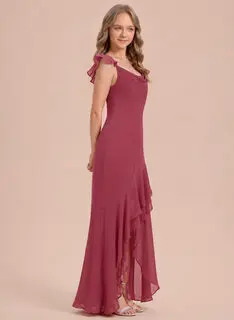 Robe fourreau à col bénitier avec volants en mousseline