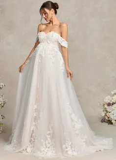 Ball-Gown/Princess Off the Shoulder Court Train Tulle Lace Maternity Dresses 