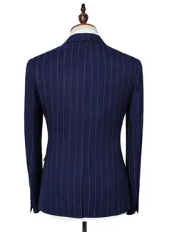 Striped 3 Piece Single Breasted Tailored Fit Men's Casual Suit 