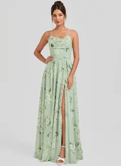 A-line Cowl Floor-Length Chiffon Bridesmaid Dress With Ruffle 