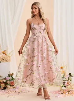 Embroidered Sweetheart Spaghetti Straps A-line Organza Maxi Dress 