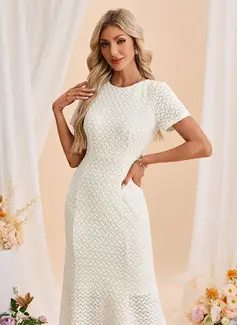 Scoop Short Sleeve Trumpet/Mermaid Lace Maxi Dress 