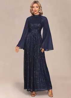 A-line High Neck Floor-Length Chiffon Sequin Evening Dress 