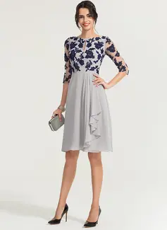 A-line kjole Scoop Knelengde Chiffong Blonder Cocktailkjole med Frynse 