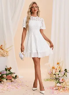 A-line Scoop Short Lace Wedding Dress 