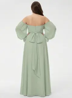 A-line Off the Shoulder Ruffle Chiffon Dress