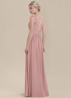 A-line kjole Scoop Gulvlengde Chiffong Blonder Brudepikekjole med Frynse 