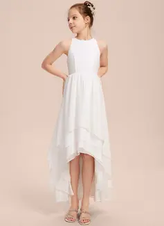A-line kjole Scoop Asymmetrisk Chiffon Brudepikekjole ungdom 