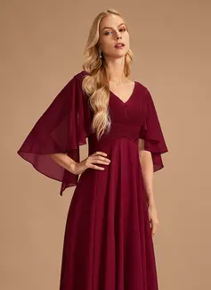 A-Line V-neck Floor-Length Chiffon Bridesmaid Dress With Ruffle 