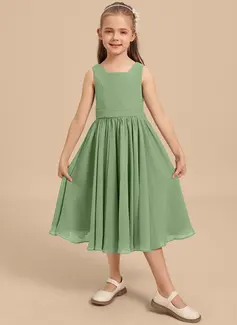 Kjole med A-linje Square Te-længde Chiffon Blomsterpigekjole 