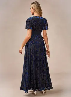 A-line V-Neck Floor-Length Velvet Evening Dress 