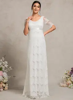 A-line Scoop Floor-Length Lace Maternity Dresses 