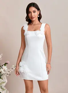 Flower Square Sleeveless A-line Satin Mini Dress 