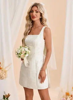 Bow Square Sleeveless A-line Jacquard Mini Dress 