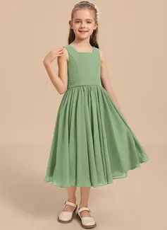 Kjole med A-linje Square Te-længde Chiffon Blomsterpigekjole 