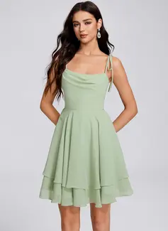 A-line Square Short Chiffon Homecoming Dress With Bow Ruched 