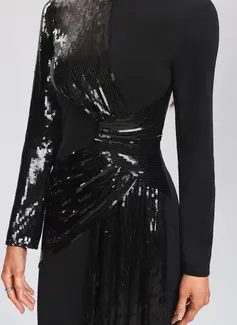 Sheath/Column Scoop Asymmetrical Tea-Length Sequin Stretch Crepe Cocktail Dress 