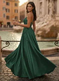 V шеи Тонкие Отрезать Satin Платье