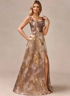 A-line Square Floor-Length Jacquard Evening Dress With 3D Floral 