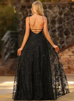 Spaghetti Straps Sequins Lace Dress