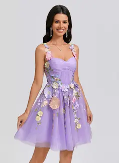 Ball-Gown/Princess Sweetheart Short Tulle Homecoming Dress With Pleated Flower 