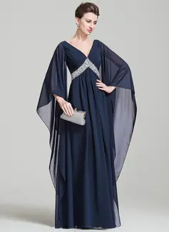 Imperium V-hals Gulvlengde Chiffong Kjole til brudens mor med Profilering Plissert paljetter 