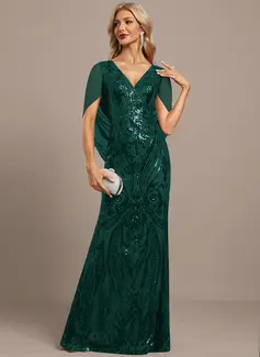 Cape Sequin Maxi Dress