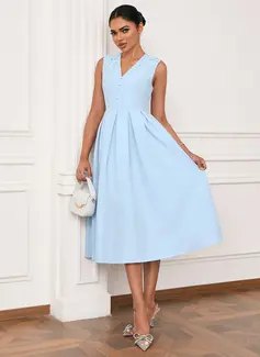 V-Neck Sleeveless A-line Stretch Satin Midi Dress 