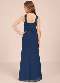Sheath/Column Square Floor-Length Chiffon Junior Bridesmaid Dress 