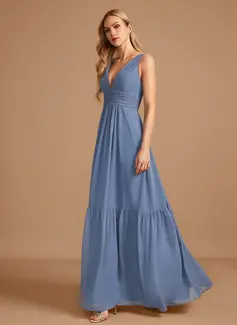 A-line V-Neck Floor-Length Chiffon Bridesmaid Dress 