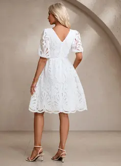 A-line V-Neck Knee-Length Lace Wedding Dress 