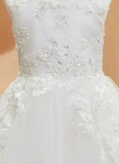 A-line kjole Scoop Gulvlengde Tyll Brudepikekjole barn med Cape paljetter 