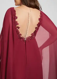 A-Linien-Kleid V-Ausschnitt Pinsel-Schleppe Spitze Chiffon Abendkleid mit Cape-Ärmel Pailletten 