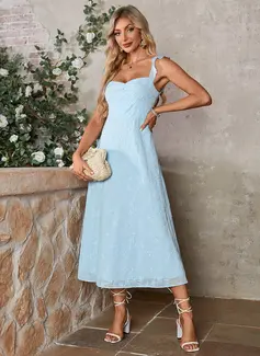 Bow Embroidered Sweetheart A-line Chiffon Midi Dress 