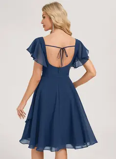 A-line Square Ruched Chiffon Dress