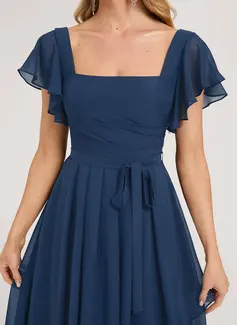 A-line Square Ruched Chiffon Dress