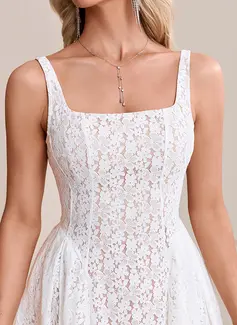 A-line Square Mini Lace Wedding Dress 
