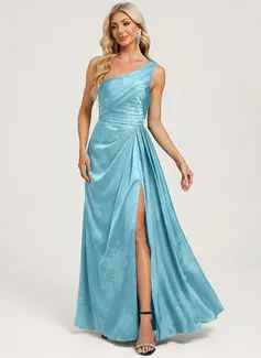 A-line One Shoulder Pleated Matte Satin Dress
