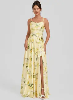 A-line Cowl Floor-Length Matte Satin Bridesmaid Dress With Ruffle 