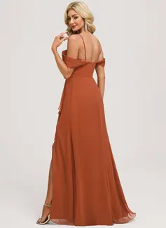 A-line Off the Shoulder Ruched Chiffon Dress