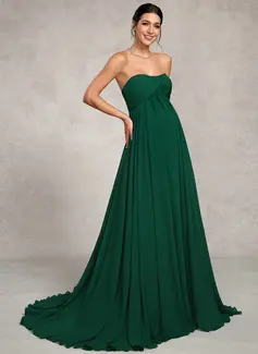 A-line Sweetheart Sweep Train Chiffon Maternity Dresses With Pleated 